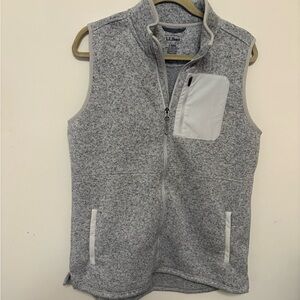 L.L.Bean Sweater Fleece Long Vest Women's Large Gray Heather Full Zip 511766